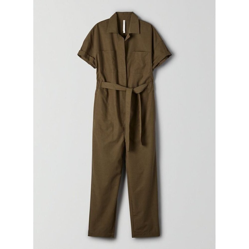 Aritzia Olive Green Short-Sleeve Utility Jumpsuit